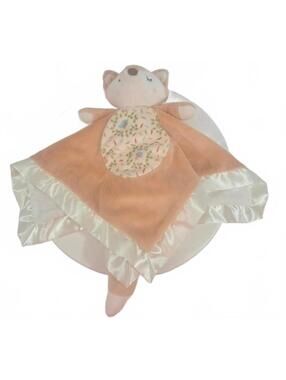 DOUGLAS Baby Fox Plush Security Blanket Lovey Peach Satin Trim Mushroom Snuggler